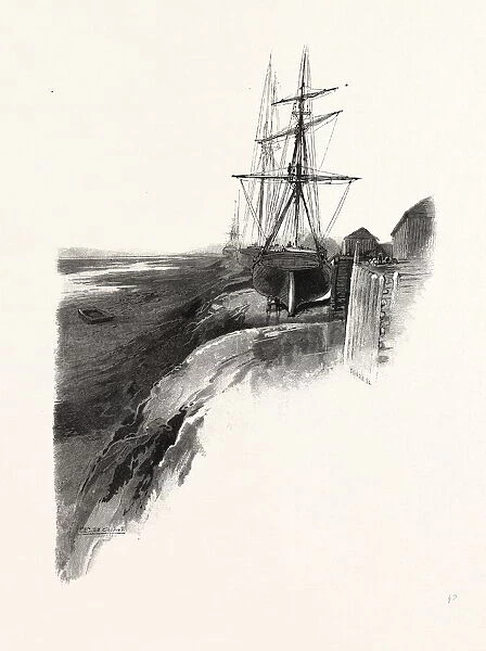 Nova Scotia, Low Tide, Windsor, Canada, Nineteenth Century Engraving