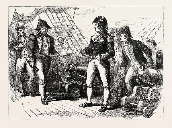 The Officers of the Chesapeake Offering their Swords, 1870S Engraving