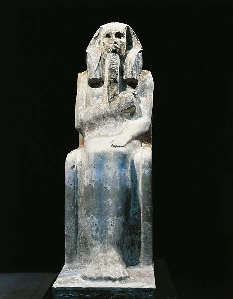 Painted limestone statue of pharaoh Netjerikhet known as King Djoser, from Saqqara, Egypt