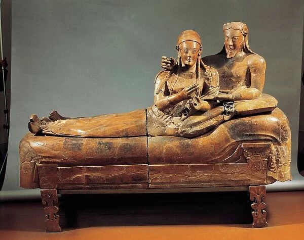 Painted terracotta Sarcophagus of the Spouses, from Cerveteri, Rome province, Italy, detail, 520 B. C