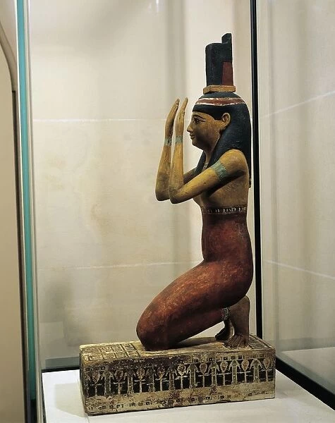 Painted wood statue of goddess Isis