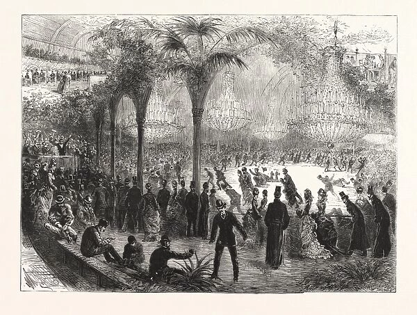 Paris on wheels, the new skating rink in the Champs Elysees, France, engraving 1876