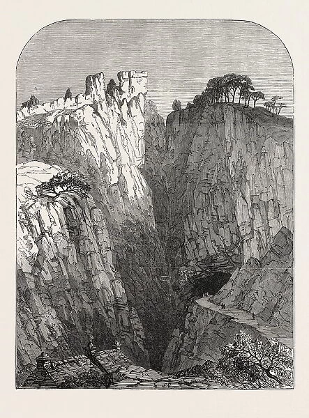 The Peak of Derbyshire: Peveril Castle, and Entrance to the Peak Cavern, 1854