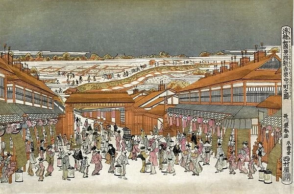 Perspective views of famous place of Japan: Nakanocho in Shin-Yoshiwaro, c1775. Utagawa Toyoharu