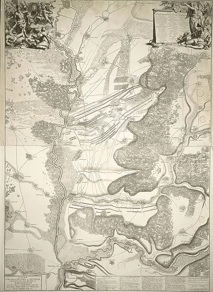 Plan of famous victory at Bleinem depicting positions of troops obtained by His Grace the Duke of Marlborough Over the Elector of Bavaria and Marshals Marcin and Tallard on 13 August 1704 by Jan van Vianen, copperplate, 1704 - 1705