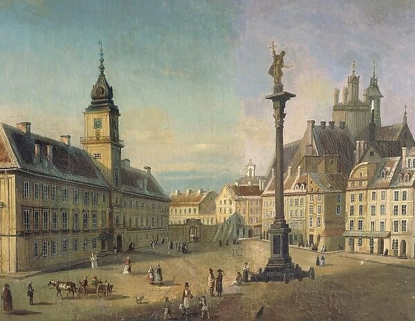 Poland, Warsaw, Castello Square, Sigismond Column in foreground and on right Royal Castle