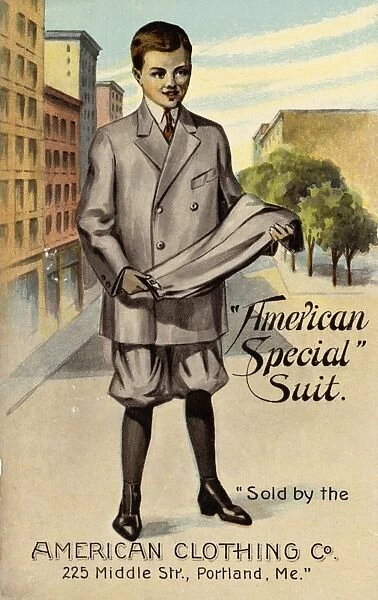 Postcard Advertising the American Special Suit. ca. 1900-1930, American Special Suit. Sold by the American Clothing Co. 225 Middle Str. Portland, Me