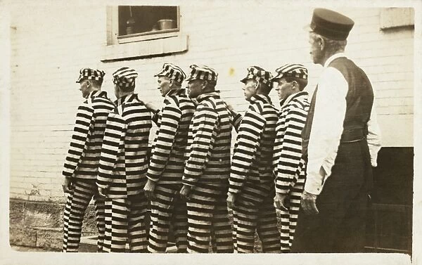 Postcard of Convicts Wearing Striped Uniforms. Postcard of Convicts Wearing Striped Uniforms