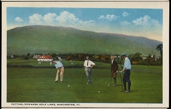 Postcard of Golfers at Ekwanok Golf Links. ca. 1919, PUTTING, EKWANOK GOLF LINKS, MANCHESTER, VT