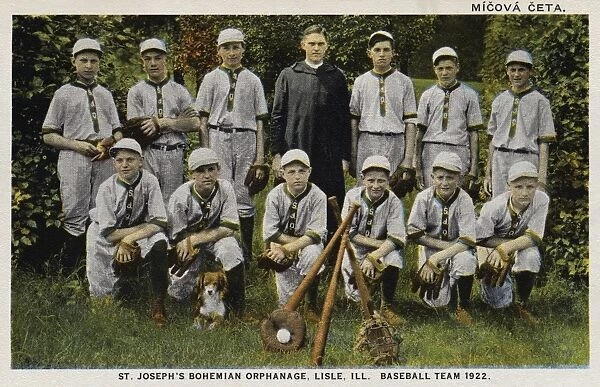 Postcard of the St. Josephs Bohemian Orphanage Baseball Team of 1922. ca. 1922, A portrait of the baseball team of St. Josephs Bohemian Orphanage in uniform