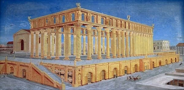 Reconstruction of Roman basilica of the 1st century b. c. fresco