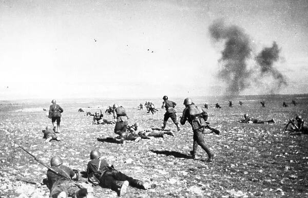 Red army infantry attacking in the stalingrad area during world war ll
