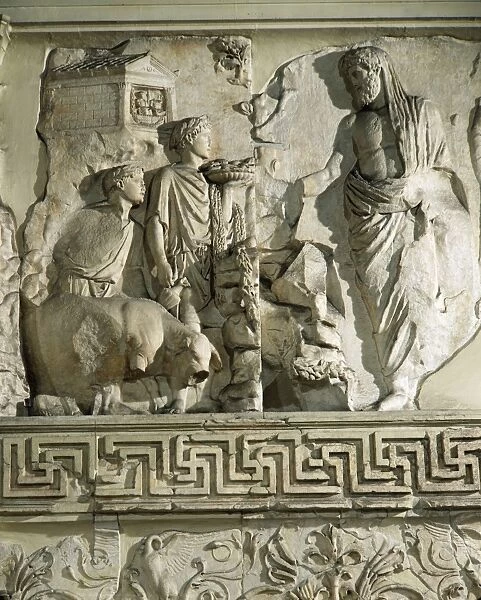 Relief of Aeneas sacrificing to Penates, on Ara Pacis Augustae, altar built between 13 and 9 B. C