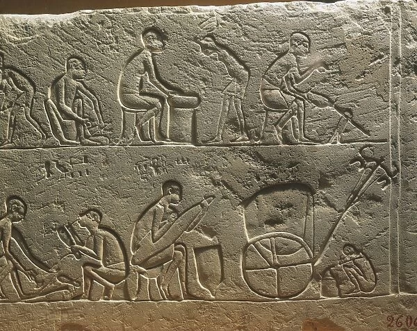 Relief on arts and crafts: metal working and wagon builders from Saqqara