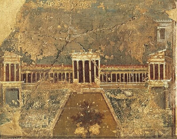 Roman civilization, fresco depicting facade of villa, from ancient Stabiae, Italy