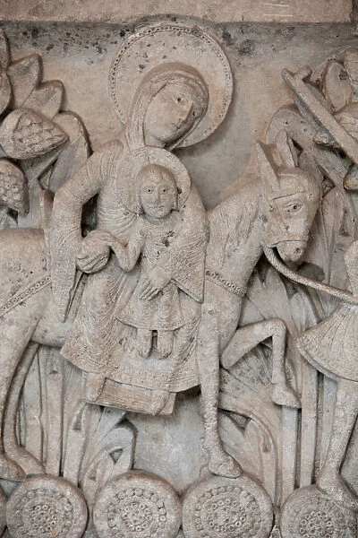 Romanesque bas-relief from capital at Autun Cathedral depicting the Flight into Egypt