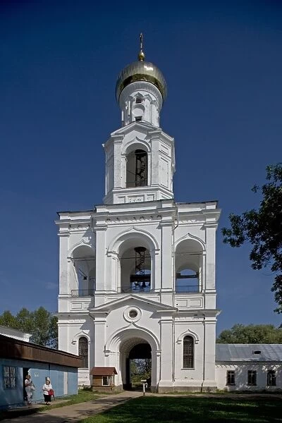 Russia, Veliky Novgorod, bell tower at Yuriev Monastery