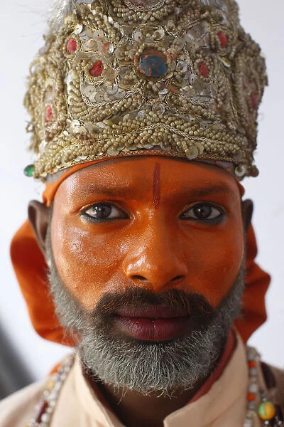 Sadhu impersonating god Hanuman at Haridwar Kumbh Mela