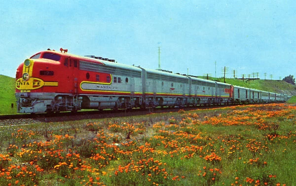 Santa Fes Super Chief and a field of California poppies