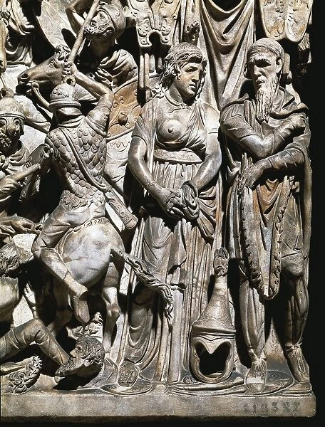 Sarcophagus of a general of Marcus Aurelius. Detail: barbarian woman prisoner, Roman civilization