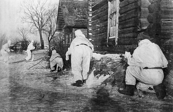 Scouts of the x lithuanian unit dislodge germans from an inhabited locality on the first baltic front, world war 2, january 1944
