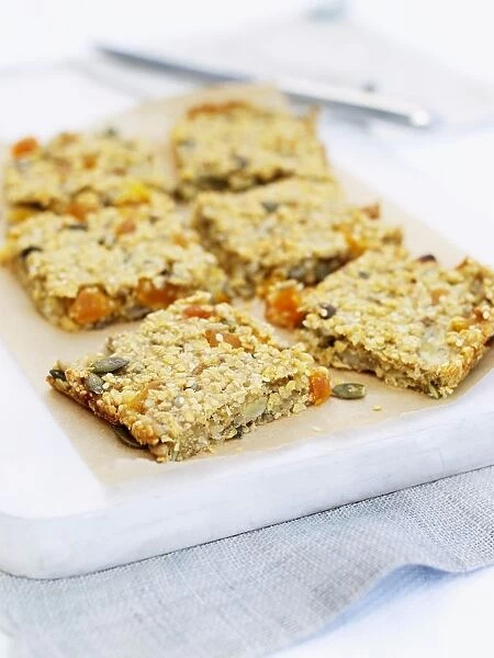 Seed and dried fruit bars, close-up