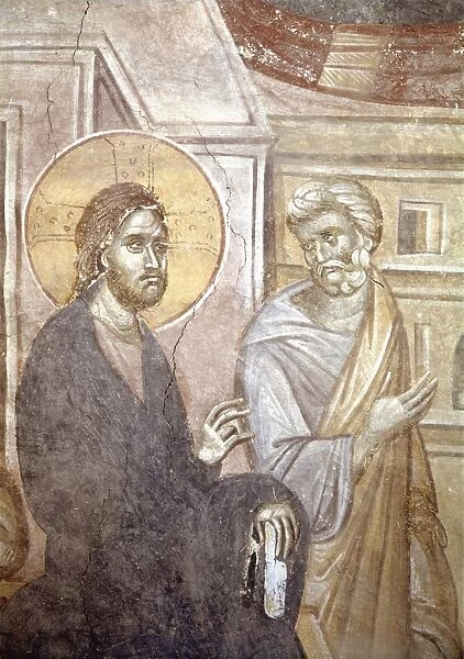 Serbia, Kosovo, Pristina, fresco portraying Christ and Saint Peter in Gracanica Monastery
