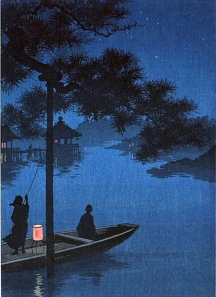 Shibu Pine: Konen Uehera (1878-1940) Japanese artist. Nightime scene with blue of