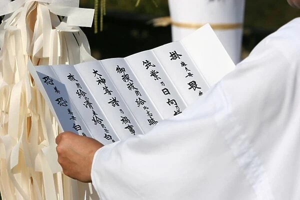 Shinto ceremony Priest reading a prayer for peace
