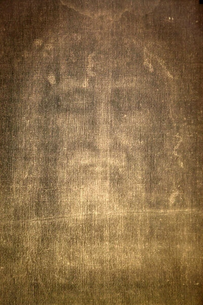 Detail of Shroud of Turin in Chiesa della SS