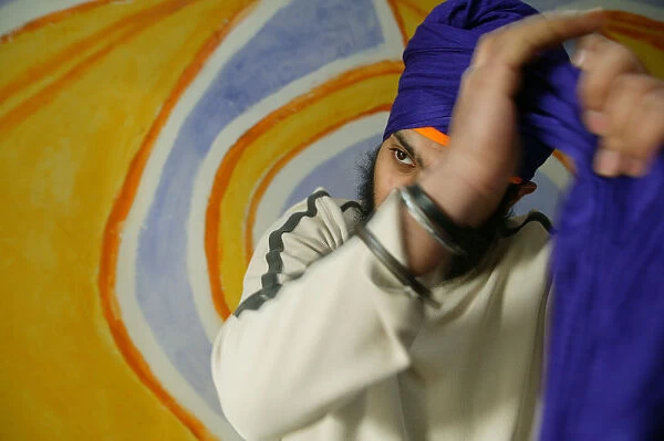 Sikh man with blue turban