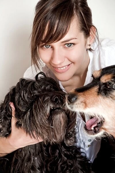 Smiling Woman with Two Dogs