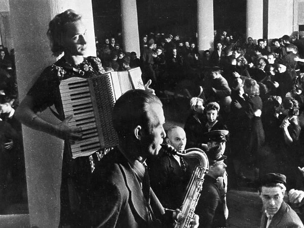 A soviet jazz band performs on a sunday in moscow, 1950s