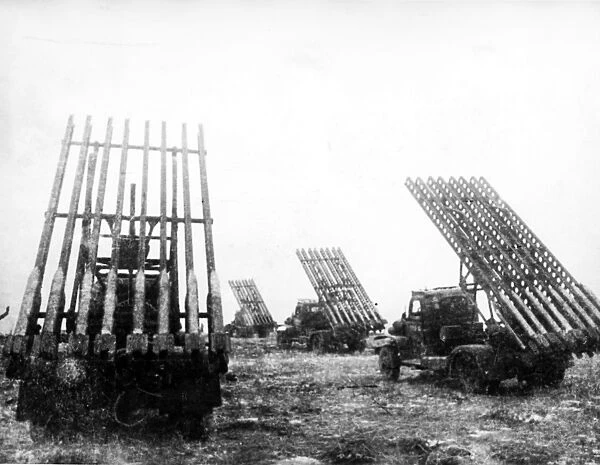 Soviet katyusha rocket launchers at firing positions during world war ll