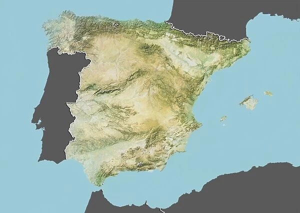 Spain, Relief Map With Border and Mask