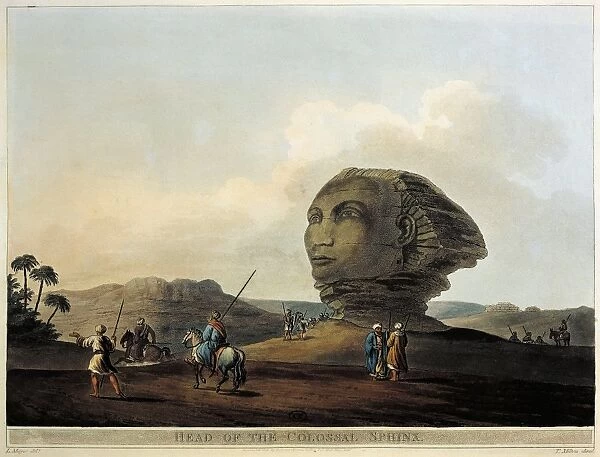 Sphinx head in Egypt from Views in Egypt by Luigi Mayer, engraving, 1804