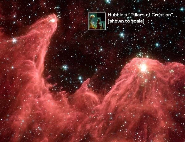 Spitzer Space Telescope false-colour image of mountains where stars are born