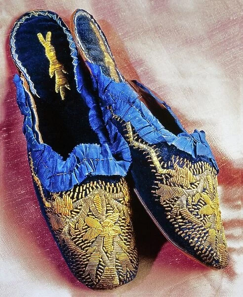 Still-life, antique shoes, Venetian pianelle (slippers), about 1760