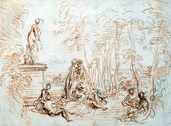 Study for The Pleasures of Love. Jean-Antoine Watteau (1684-1721) French Rococo painter