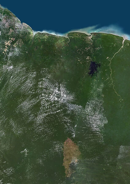 Suriname. Color satellite image of Suriname and neighbouring countries