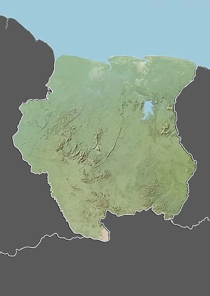 Suriname, Relief Map with Border and Mask