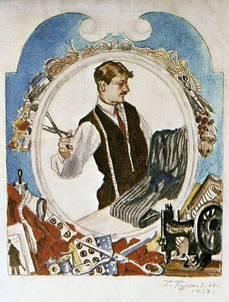 The Tailor, 1918. Boris Mikhaylovich Kustodiev (1878-1827) Russian painter and stage designer