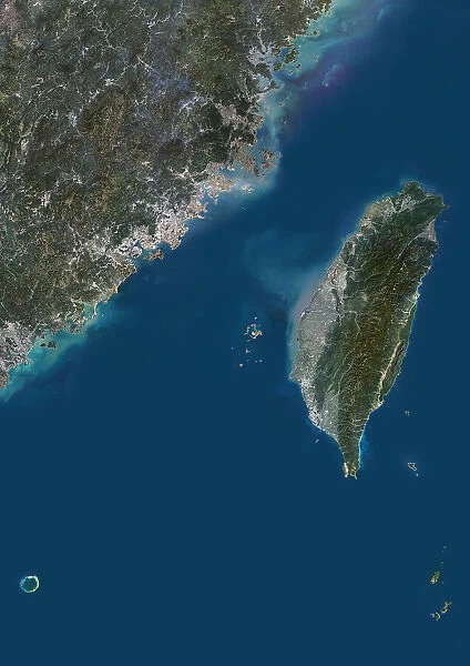 Taiwan. Color satellite image of Taiwan and the Chinese coast
