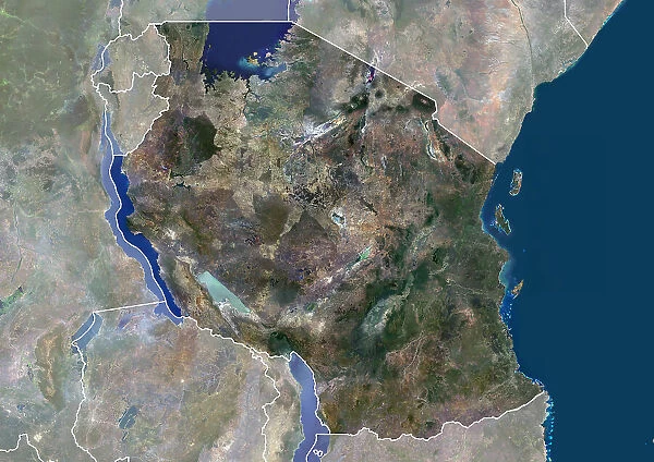 Tanzania with borders and mask
