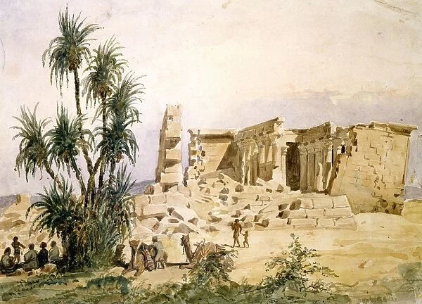 Temple of Marharraka, Aswan, Nubia, Egypt. Watercolour by Hector Horeau (1801-1872)
