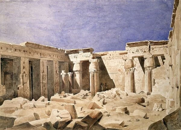 Temple of Medinet Habu. Watercolour by Hector Horeau (1801-1872) French architect