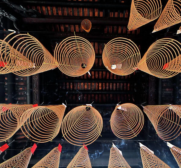 The Thien Hau Temple the most famous taoist temple in Cholon. Hypnotic incense spirals. Ho Chi Minh City. Vietnam