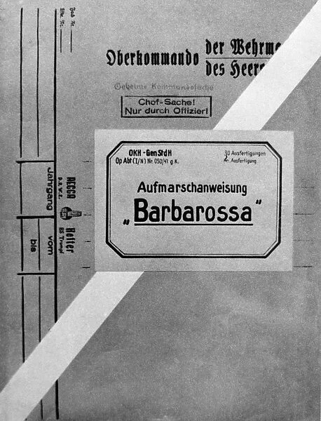 The title page of the document folder with the barbarossa plan, i, e, of the attack on the soviet union on june 22, 1941