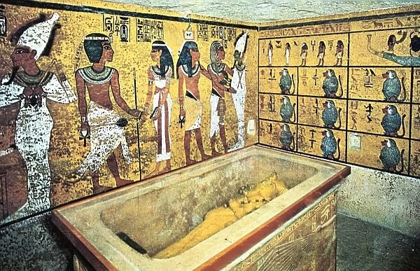 Tomb of Tutankhamun (dc1340 BC): Sarcophagus containing gold coffin of the king which