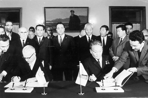 Treaty on friendship and co-operation signed between g, d, r, and mongolian peoples republic by willi stoph (left) and tsedenbal sep, 12 1968